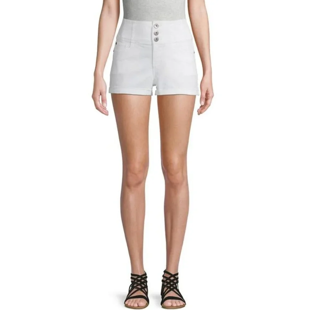 No Boundaries NWT Corset Triple Button High Rise Shorts in Arctic White Size 7